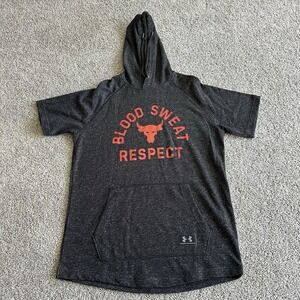 Project Rock Hoodie SZ L Short Sleeve Gym Blood Sweat Respect Under Armour‎